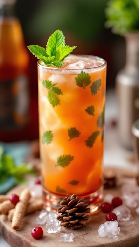 Illustration of a Virgin Kentucky Mule Mocktail with mint leaves and garnishes.