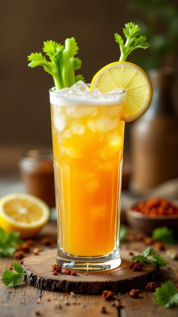 Virgin Mary Mocktail with celery and lemon garnish