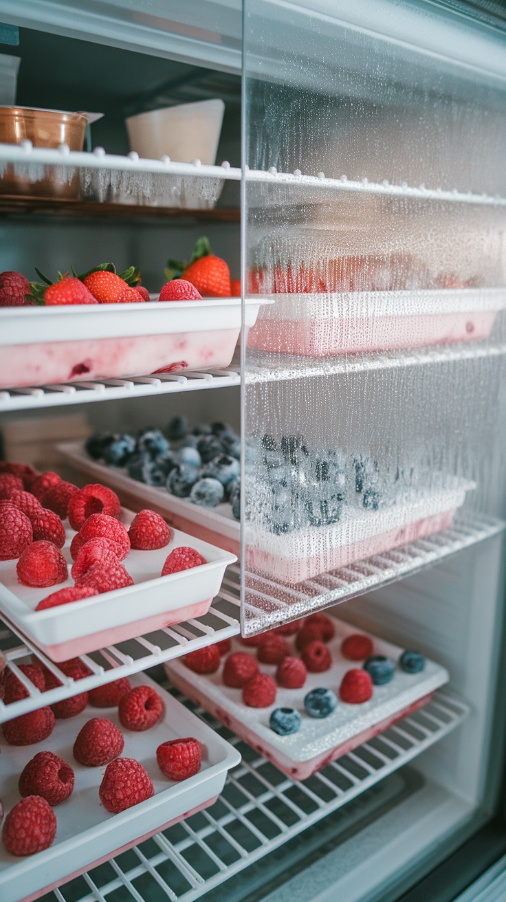 Frozen yogurt berry bites in a freezer