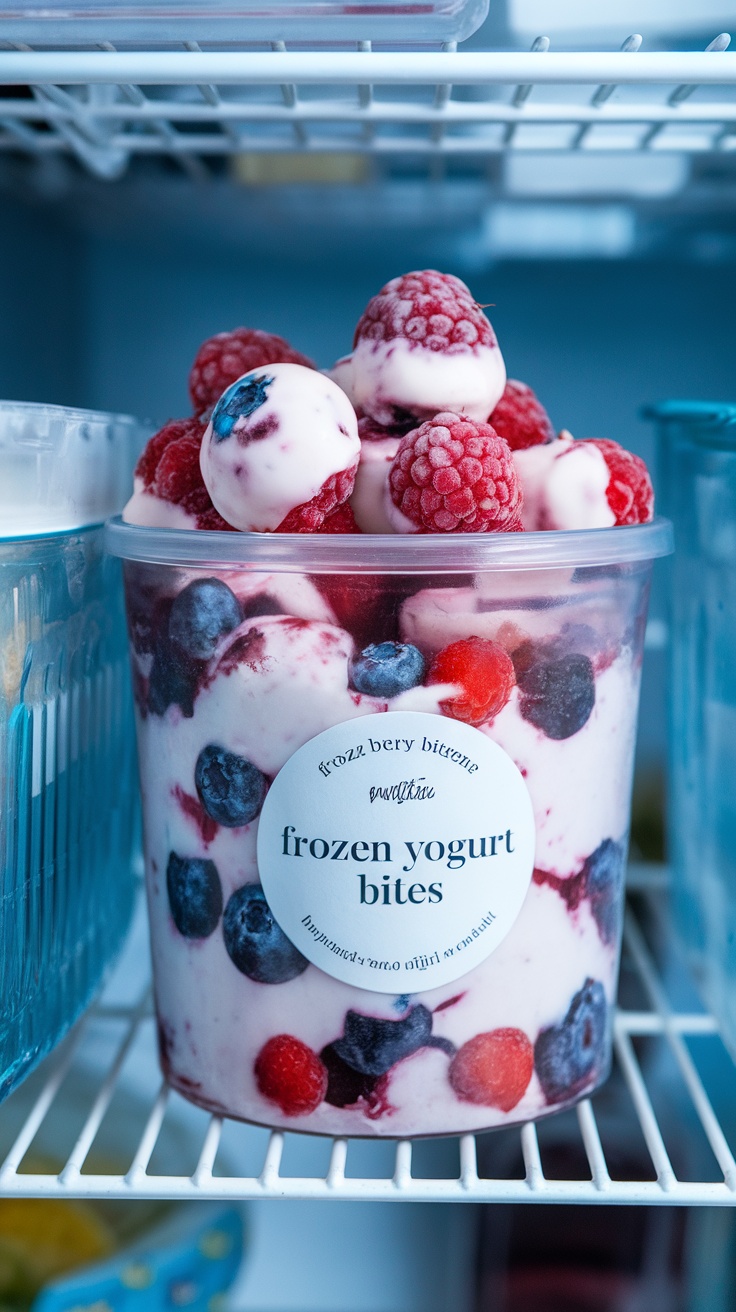 Frozen yogurt berry bites in a container