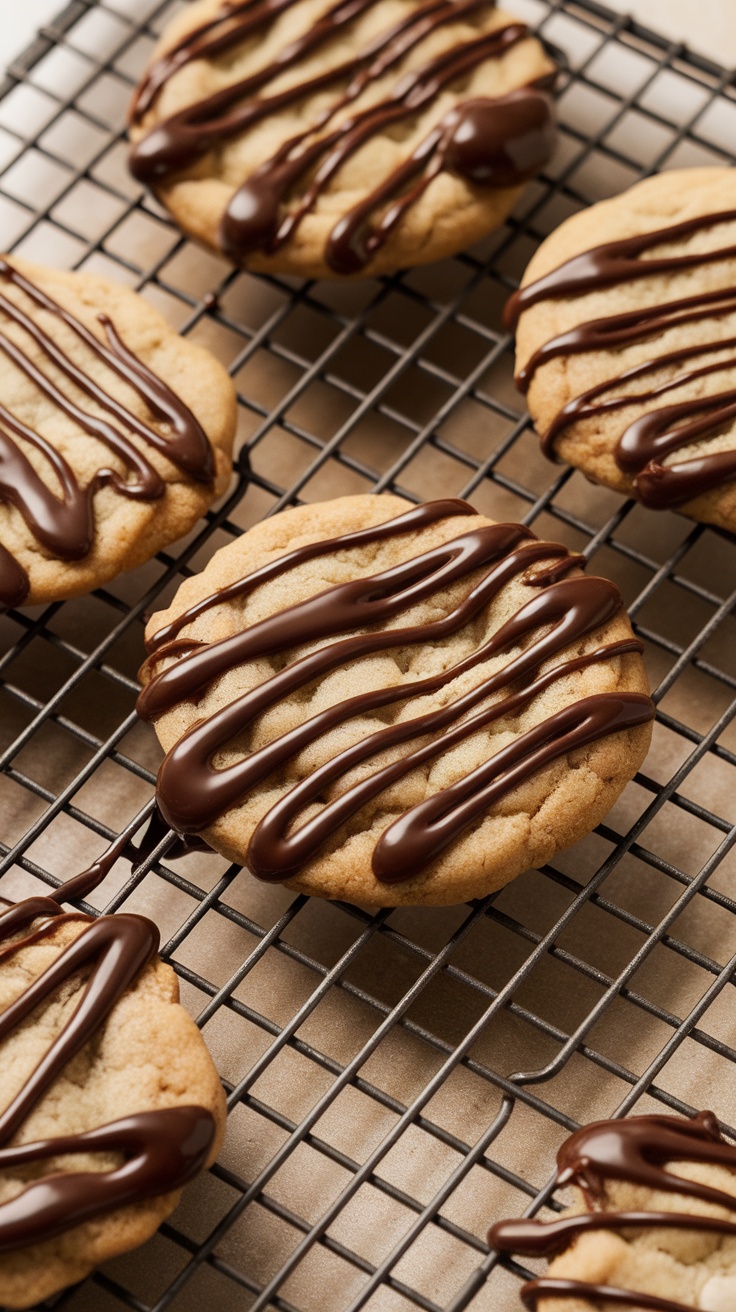 Chocolate Cherry Cordial Cookies drizzled with chocolate ganache on a cooling rack