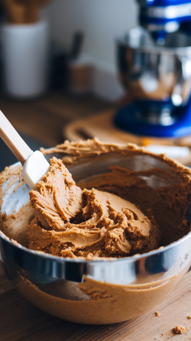 A bowl of cookie dough ready for baking