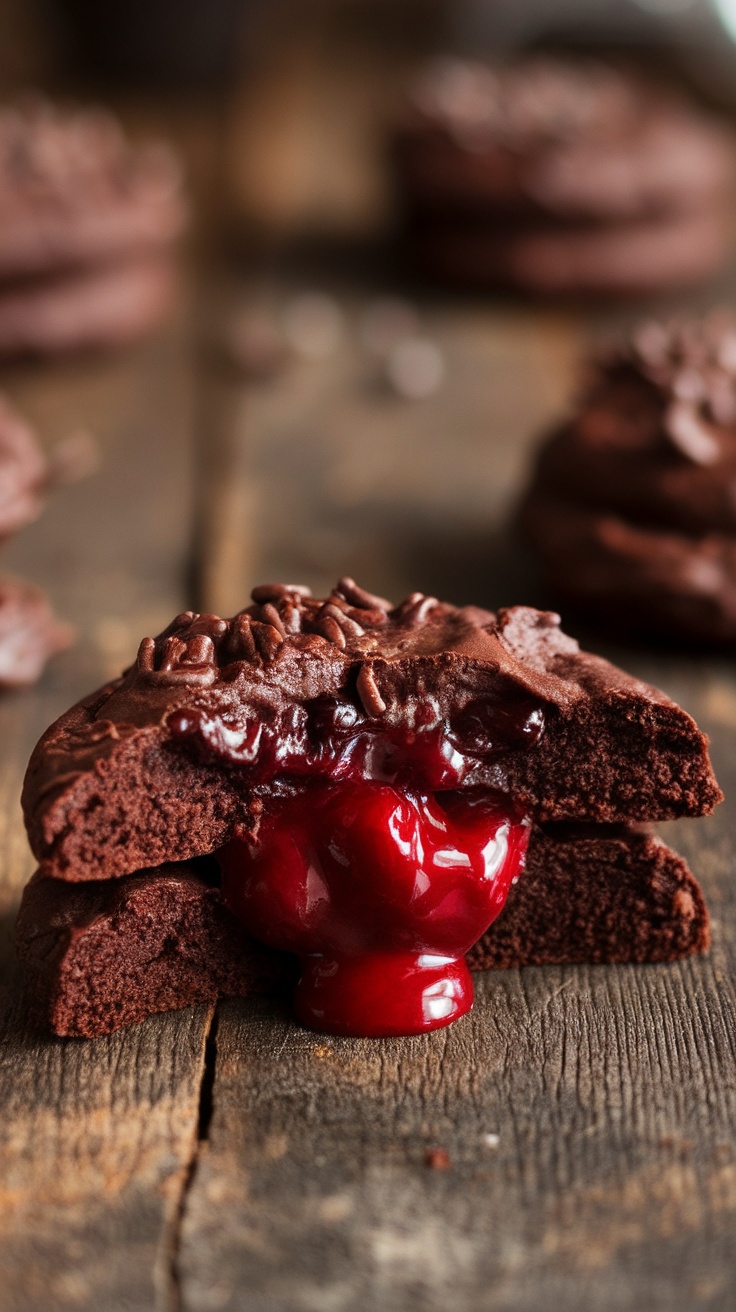 Chocolate cherry cookies with a gooey cherry filling