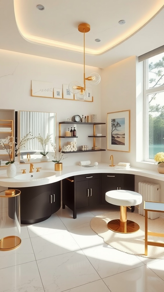 Elegant esthetician room with gold accents and a modern design.