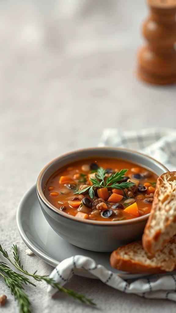 A delicious bowl of hearty lentil and vegetable soup