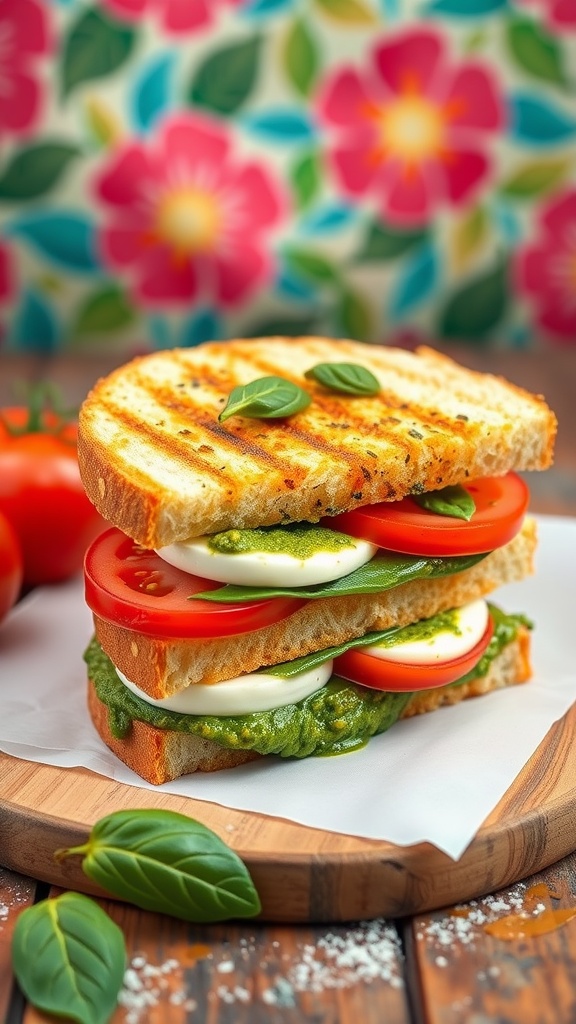 A delicious Pesto-Infused Caprese Panini with fresh ingredients.