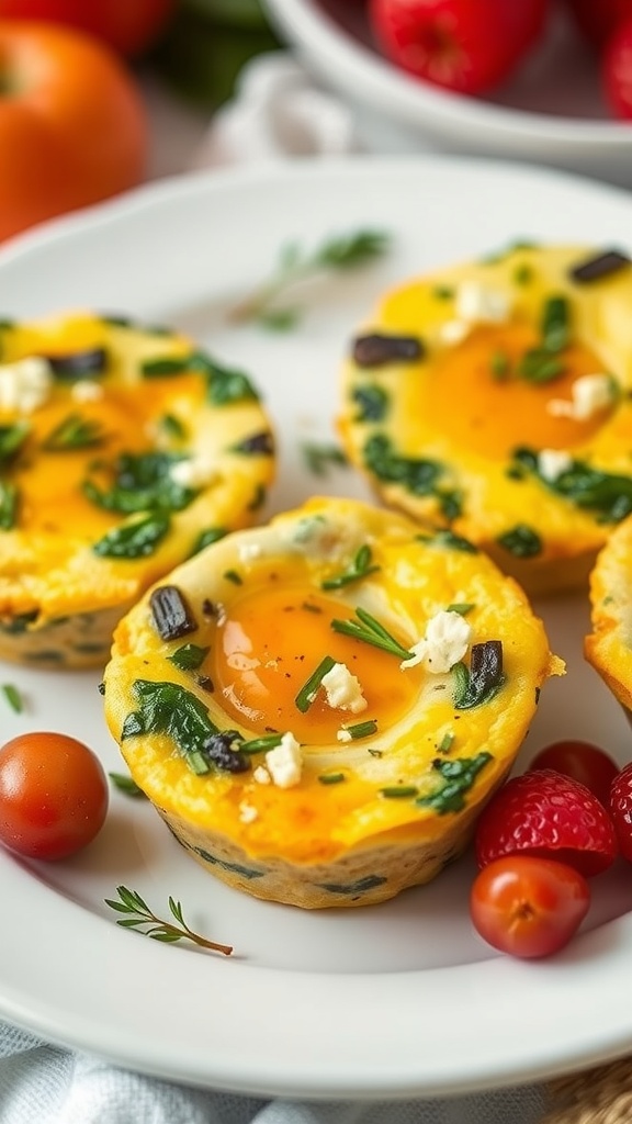 Delicious spinach and feta egg muffins on a plate.