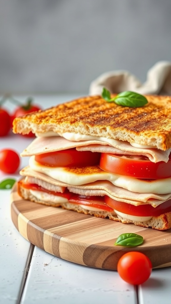 A delicious Smoked Turkey Caprese Panini stacked with fresh ingredients.