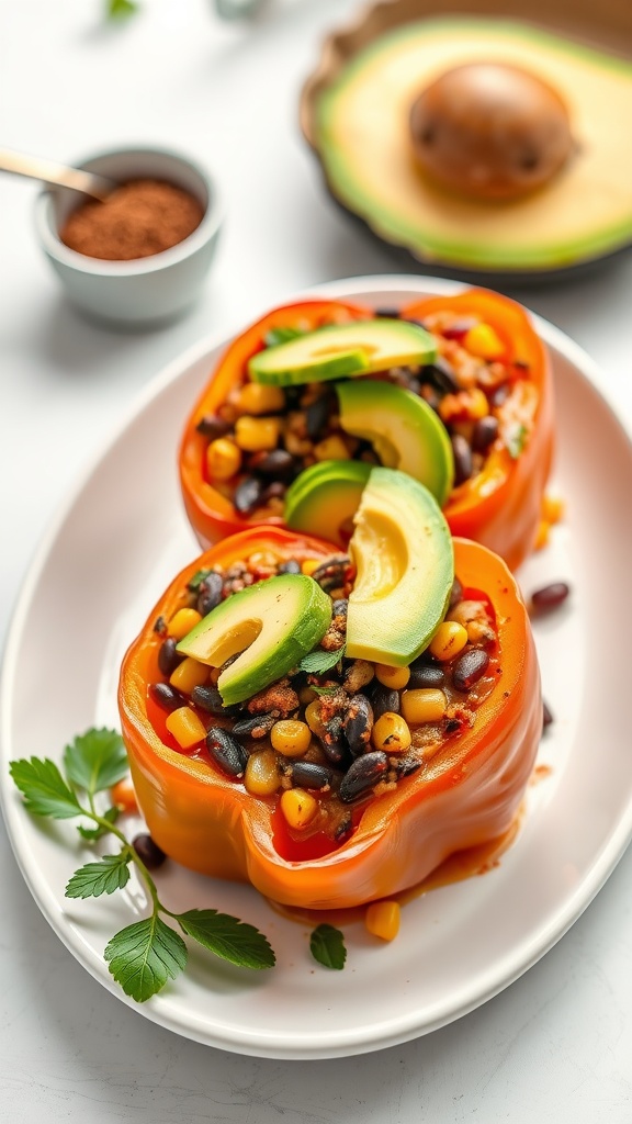 Stuffed bell peppers filled with black beans and corn