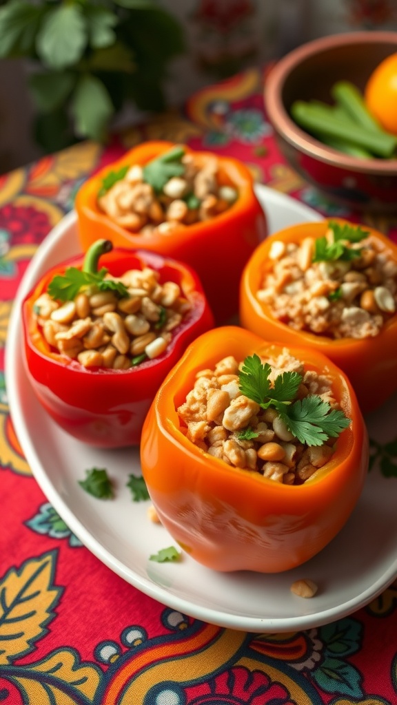 Thai Peanut Chicken Stuffed Peppers on a plate