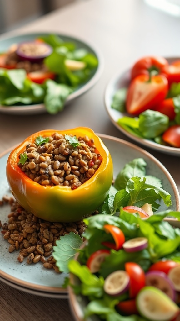 Vegetarian lentil and spinach stuffed bell peppers