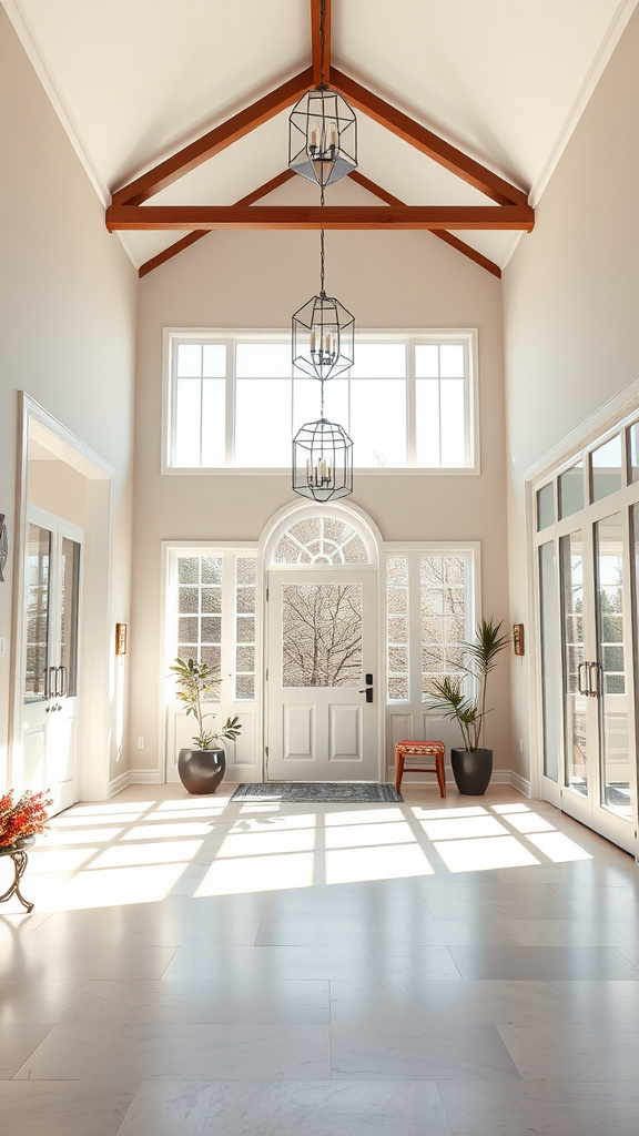 Bright and airy entrance with large windows, minimalist design, and greenery