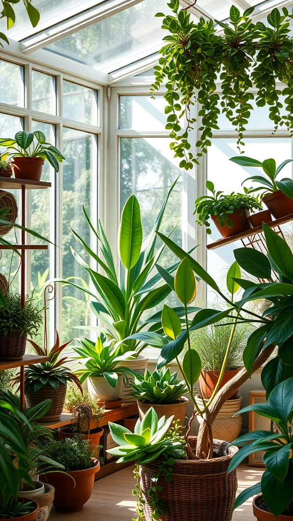 Indoor garden filled with various plants and natural light.