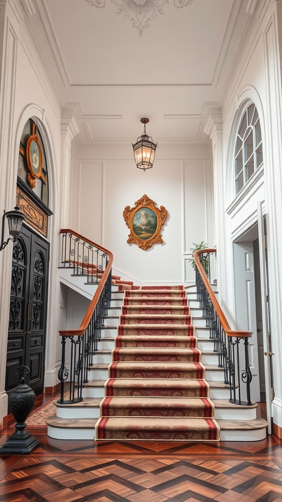 Elegant staircase with decorative elements in an entryway