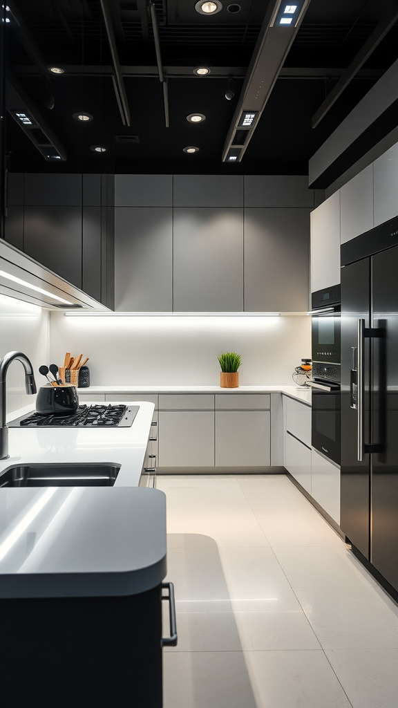 A modern kitchen with sleek cabinets and high-tech appliances