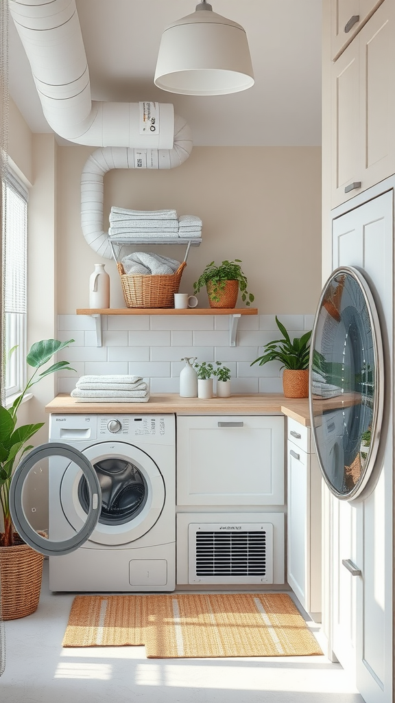 A tidy Mudroom Laundry Room featuring a washer, dryer, and plants for a clean look.