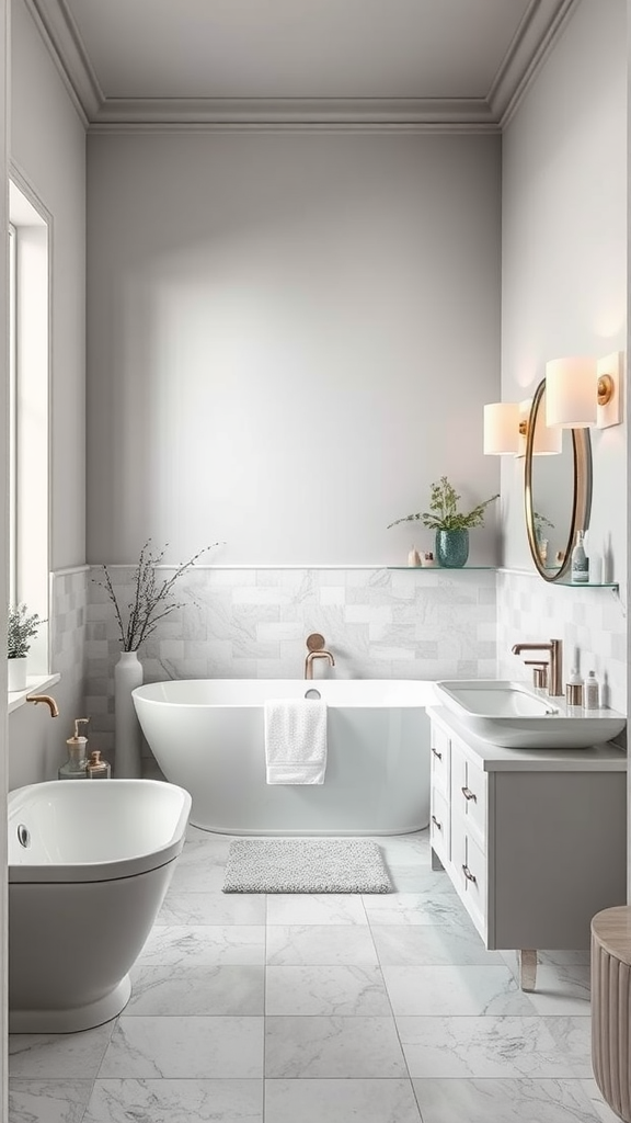 A modern bathroom featuring a light gray wall and elegant fixtures.