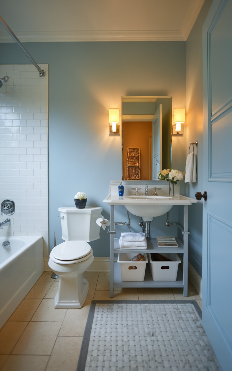 Small bathroom with a stylish sink and organized storage underneath.