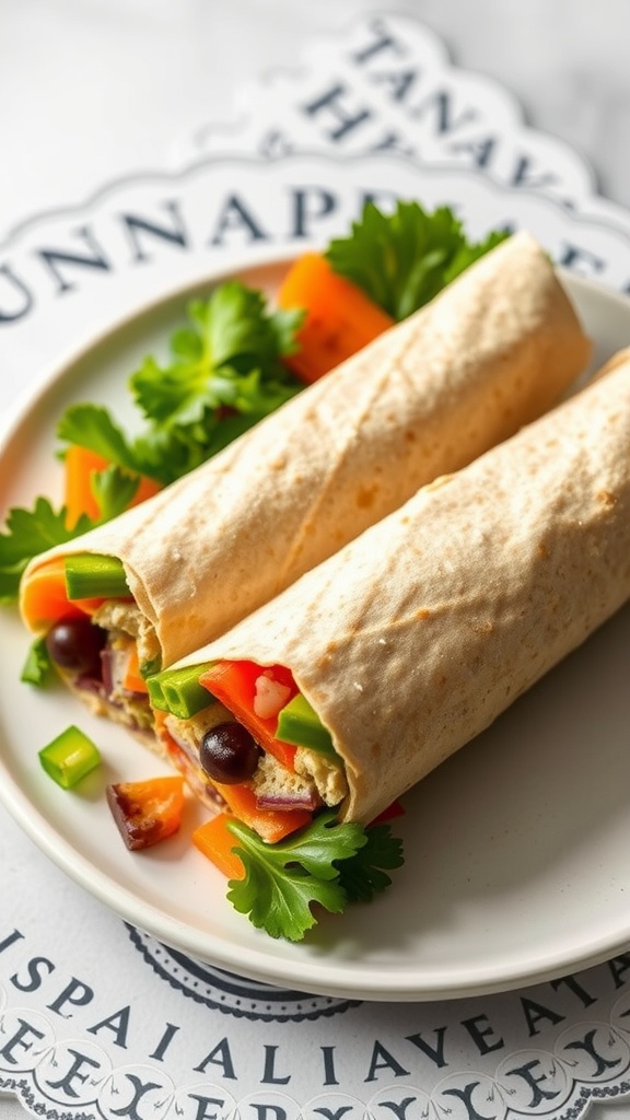33 High-Fiber High-Protein Meals for Ultimate Satiety 25 A delicious hummus and veggie wrap with colorful vegetables