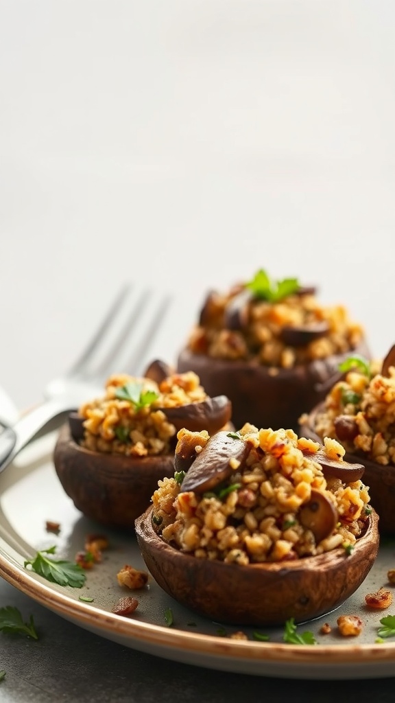 33 High-Fiber High-Protein Meals for Ultimate Satiety 29 Mushroom and Quinoa Stuffed Portobellos on a plate