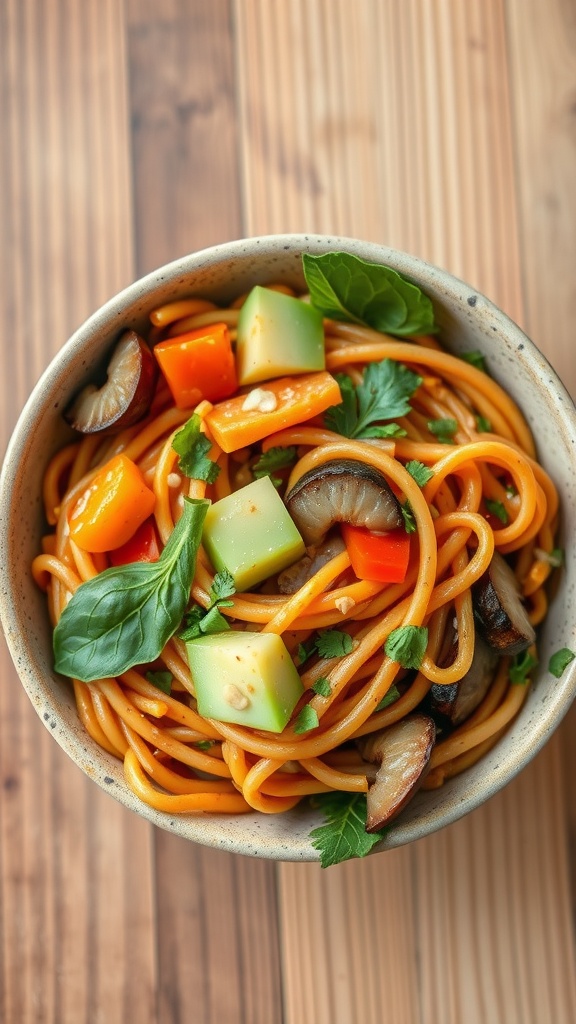 33 High-Fiber High-Protein Meals for Ultimate Satiety 31 A bowl of colorful Thai peanut sweet potato noodles with vegetables