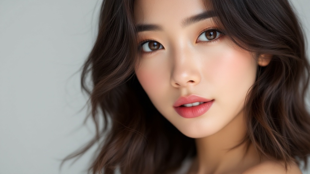 Close-up image of a woman with a chic lob hairstyle featuring soft waves.