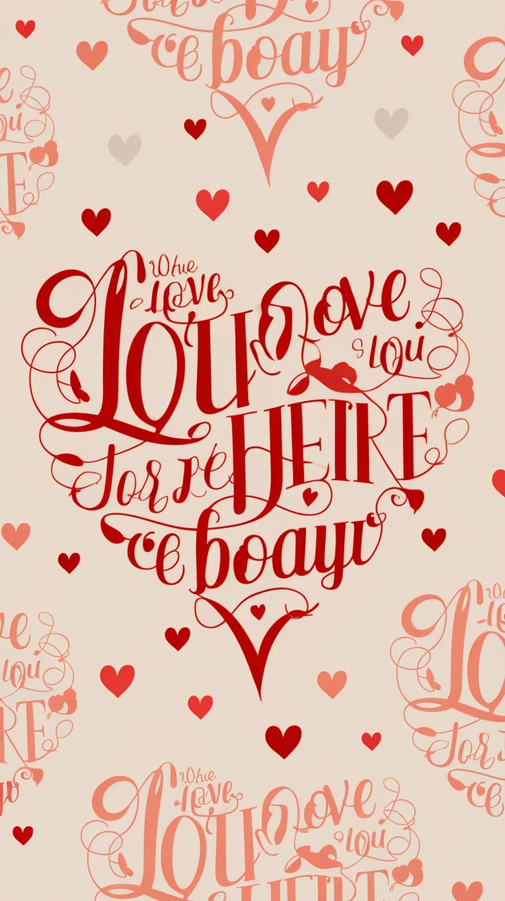 Aesthetic love-themed wallpaper featuring charming love quotes and heart designs.