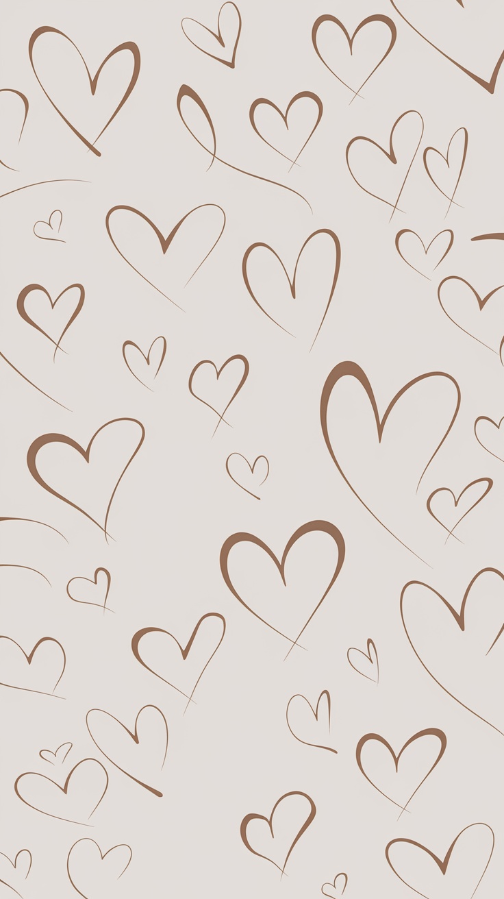 A pattern of minimalist heart designs in soft colors.