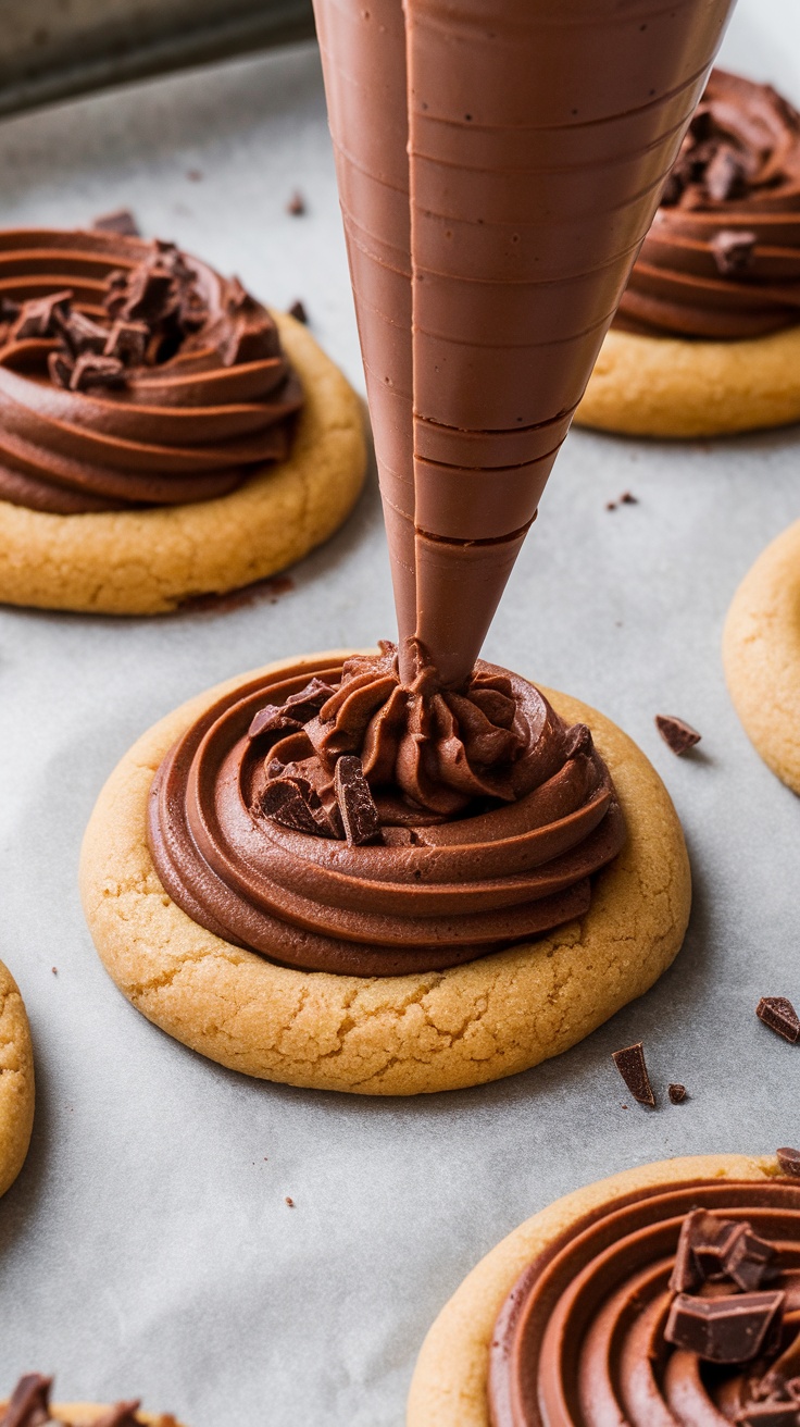 Decadent chocolate cheesecake filling in cookies