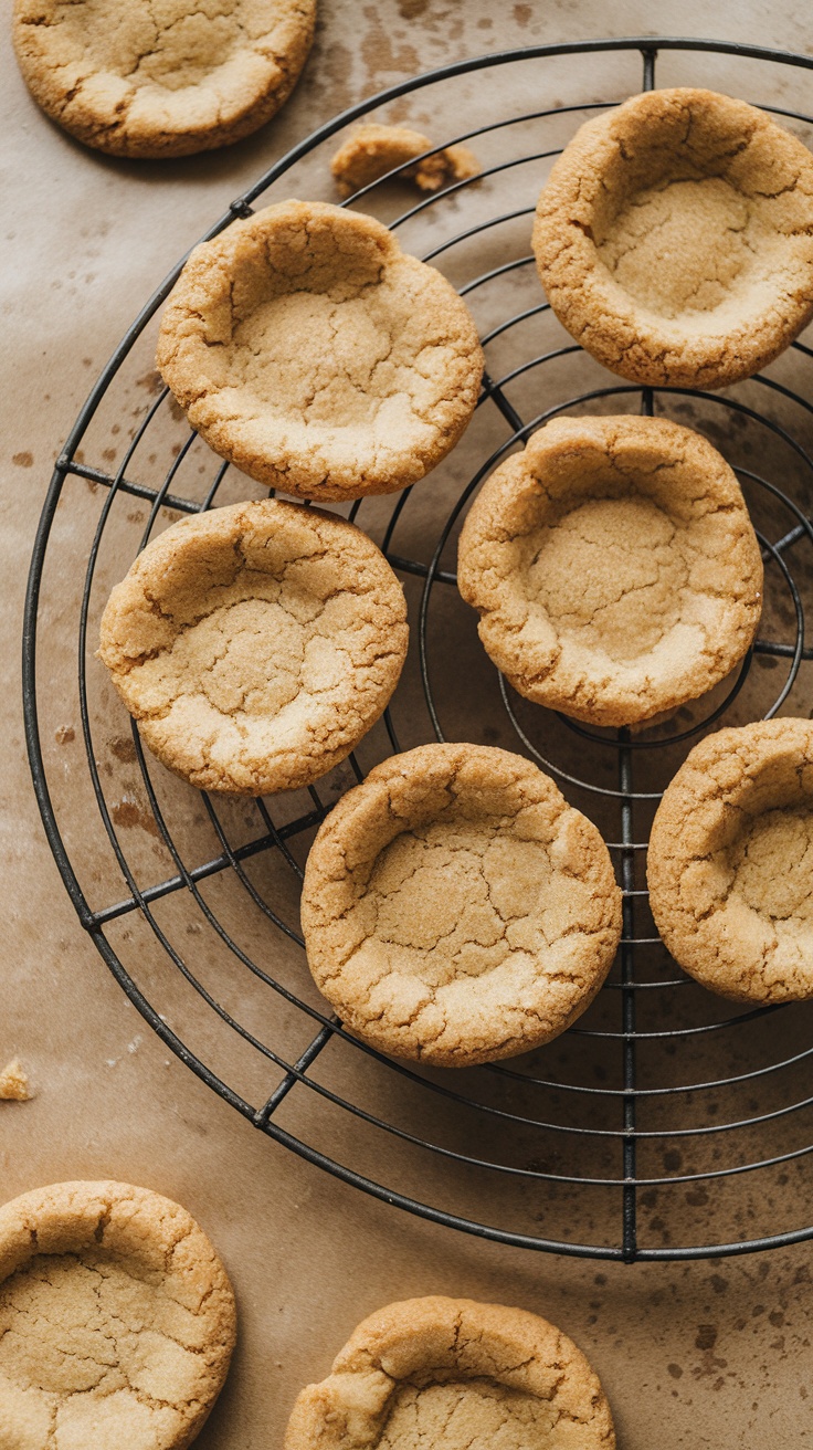 Baked cookie shells cooling on a wire rack