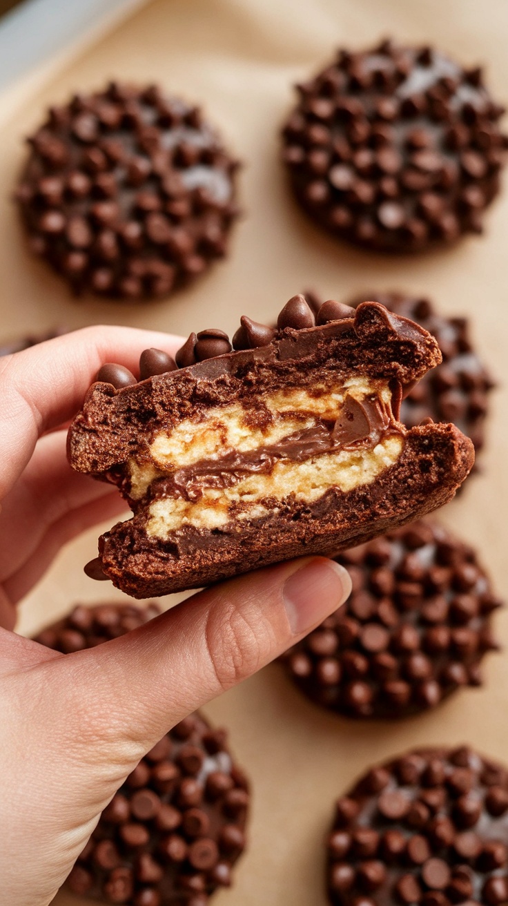 Delicious chocolate cheesecake stuffed cookies.