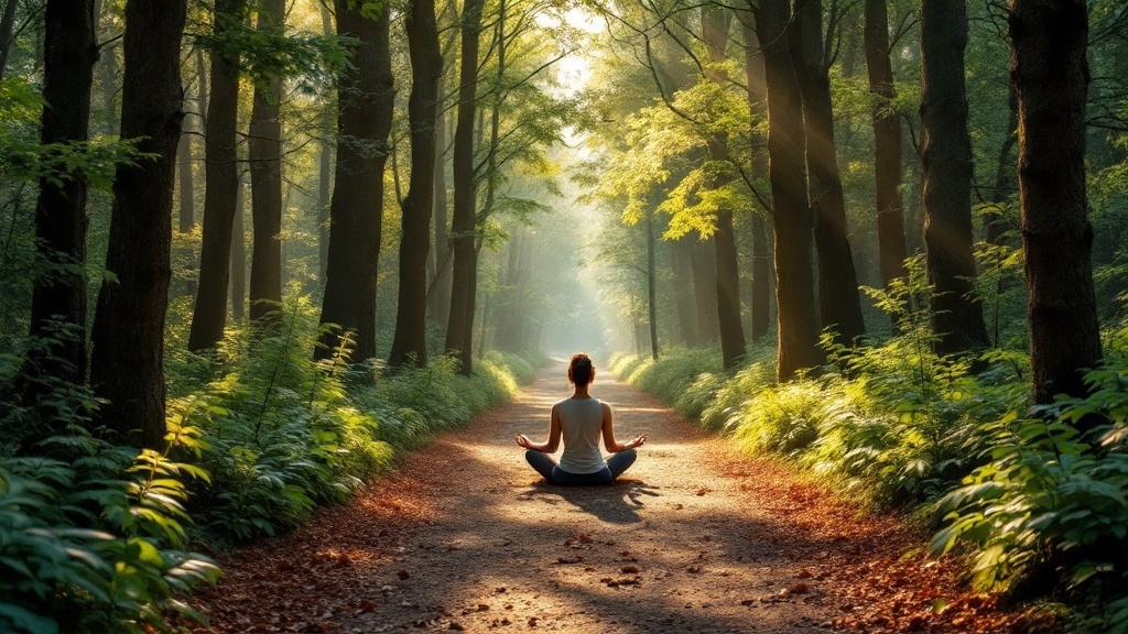 A person meditating in a serene forest, embodying peace and self-reflection.