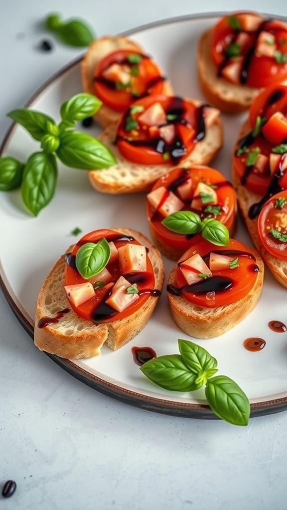 Bruschetta with fresh tomatoes and basil on toasted bread
