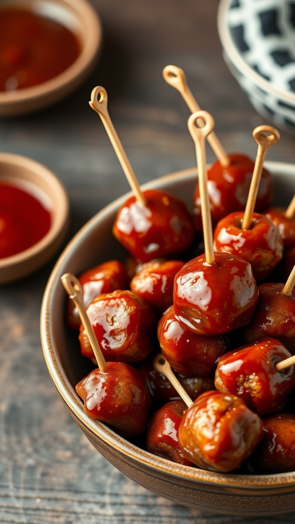 Sweet and Spicy Meatballs served on skewers