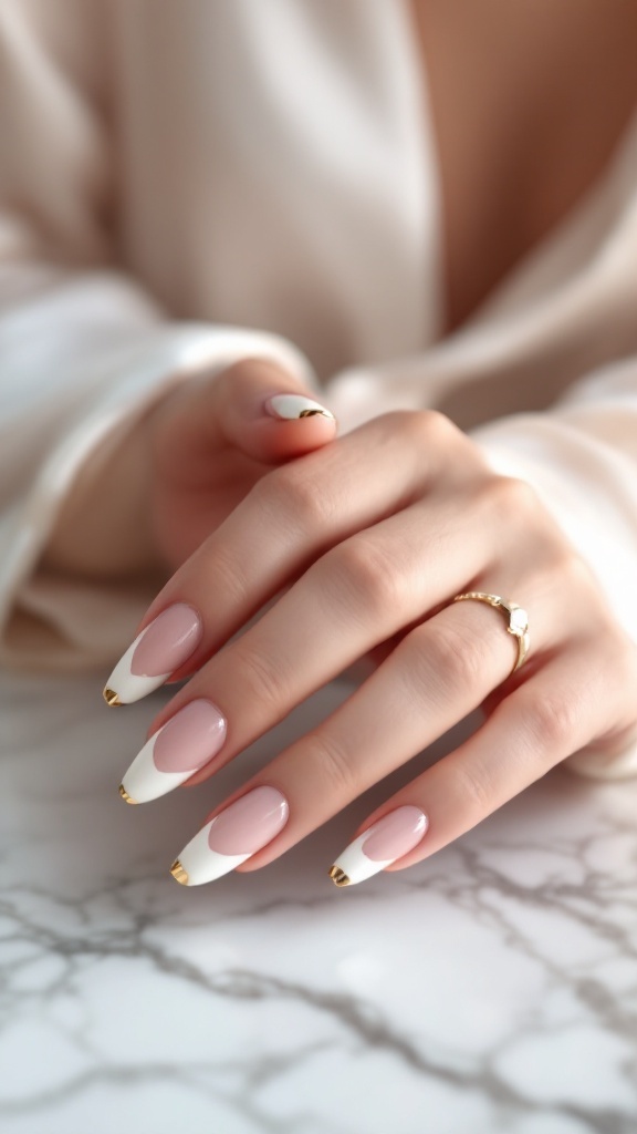 Colorful summer nails with classic French tips and flowers.