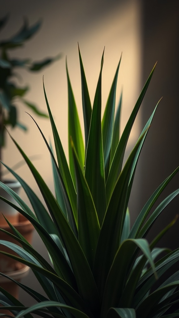 Close-up of Dracaena plant with long green leaves