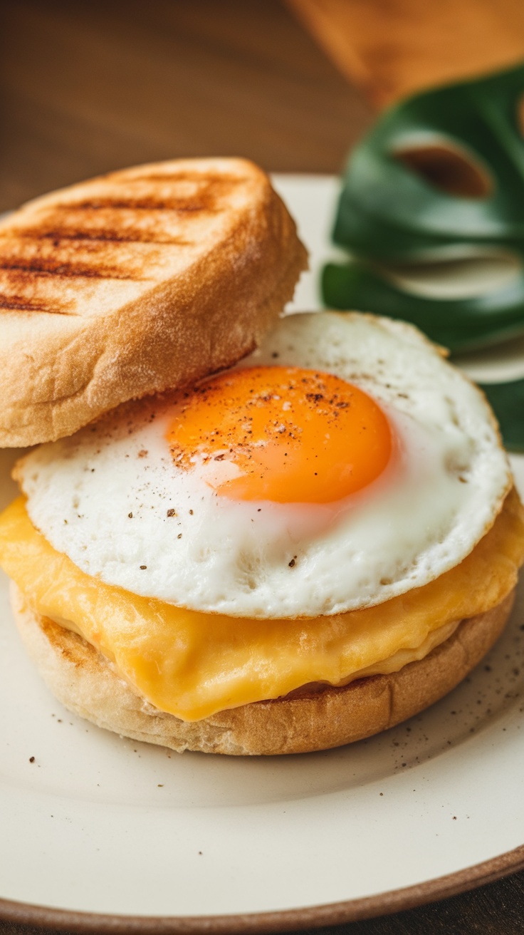 Delicious egg and cheese breakfast sandwich on toasted bread