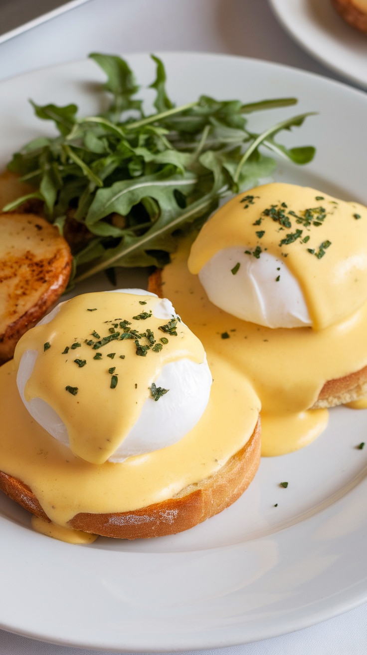 Delicious Eggs Benedict served with Hollandaise sauce