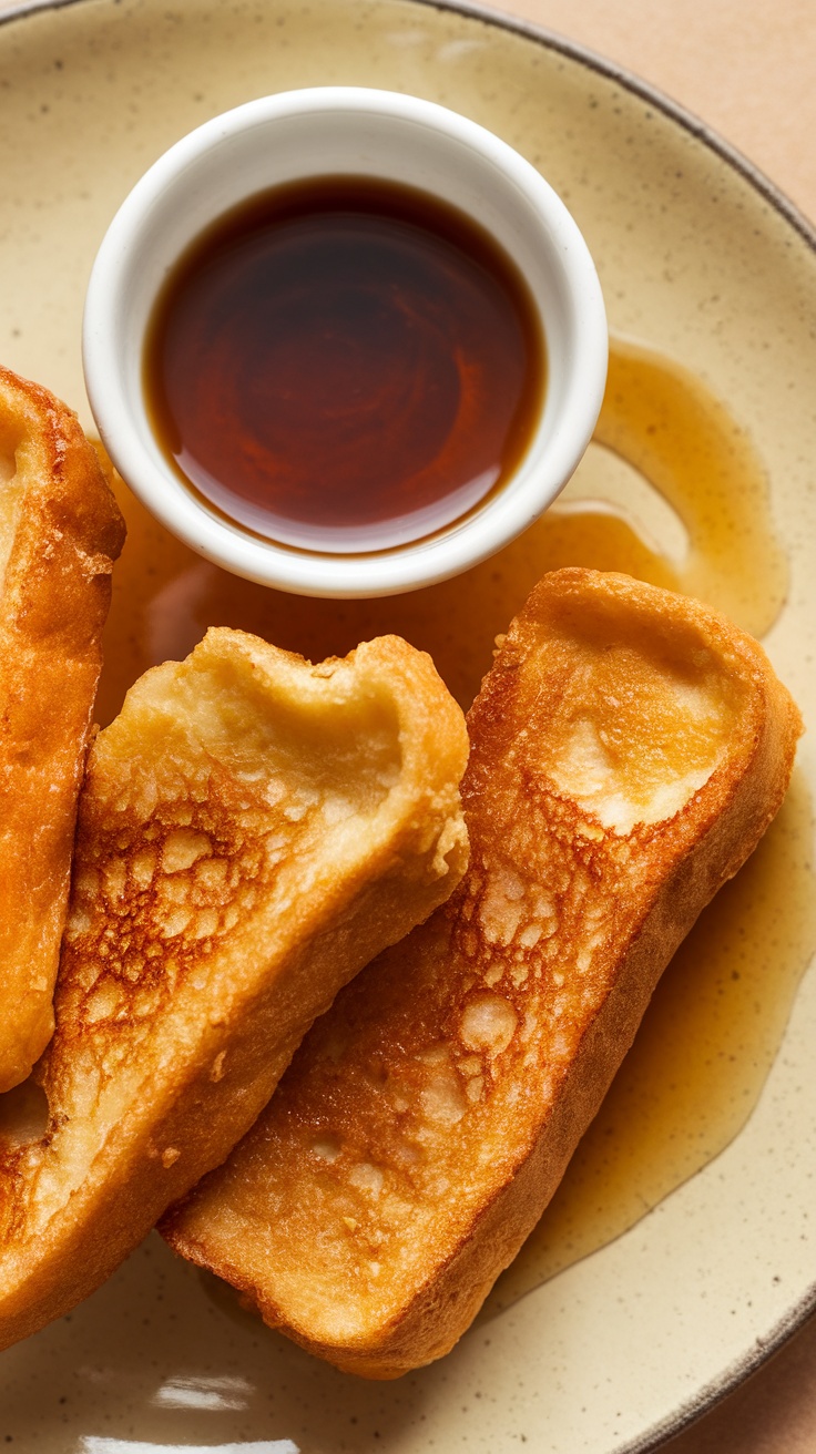 Delicious French toast sticks with maple syrup