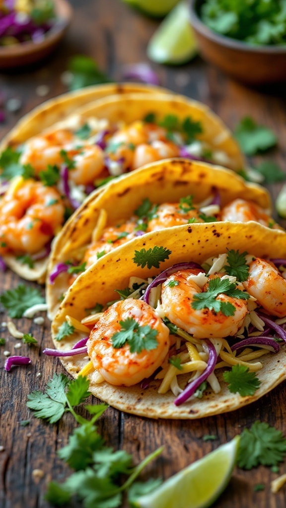 Grilled shrimp tacos with cilantro lime slaw