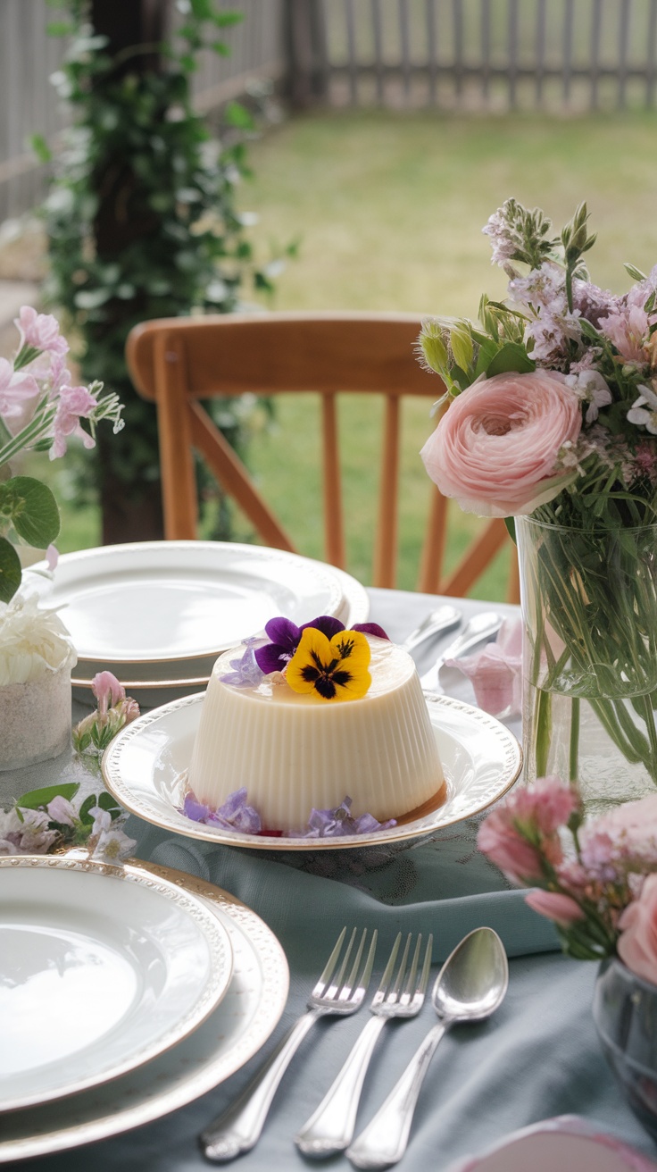 Lavender Honey Panna Cotta with edible flowers