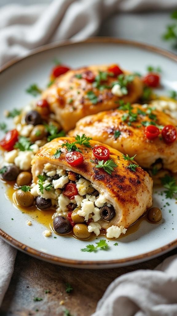 Mediterranean stuffed chicken thighs with olives and feta cheese