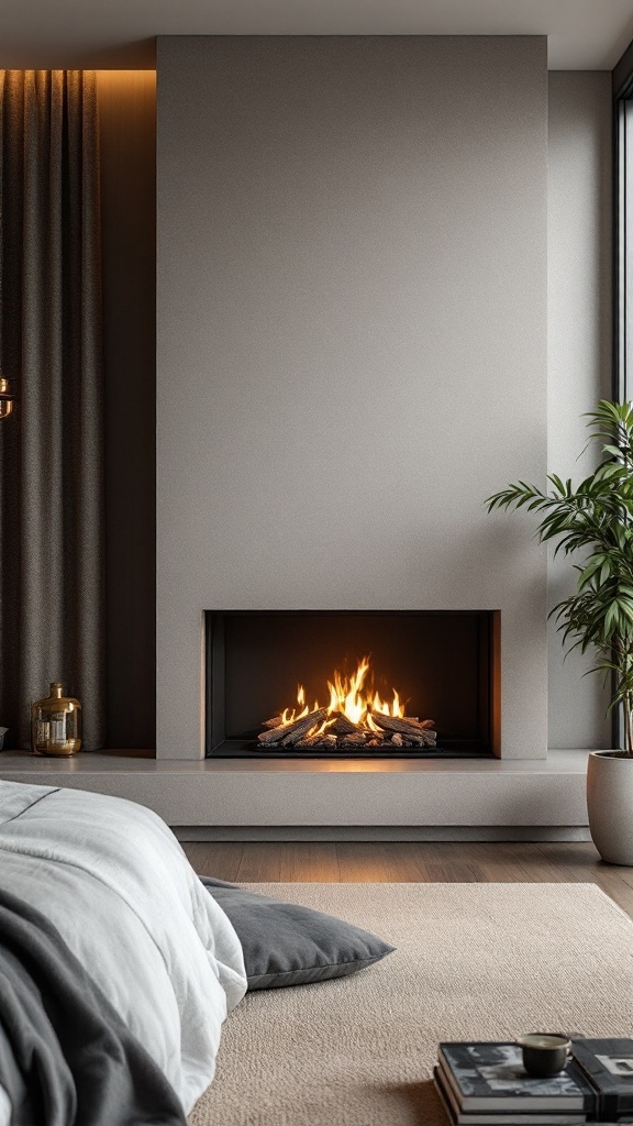 Modern fireplace in a luxury bedroom setting