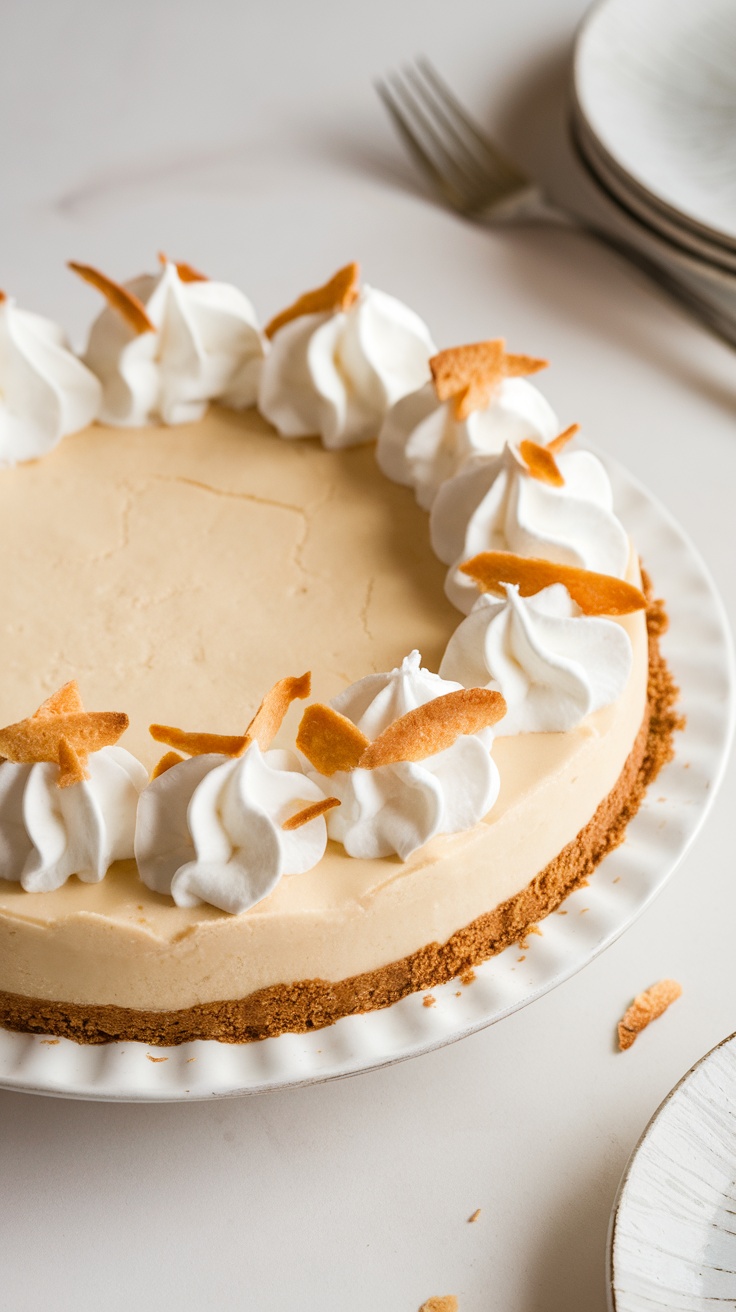 No-Bake Coconut Cream Pie with whipped cream and coconut topping