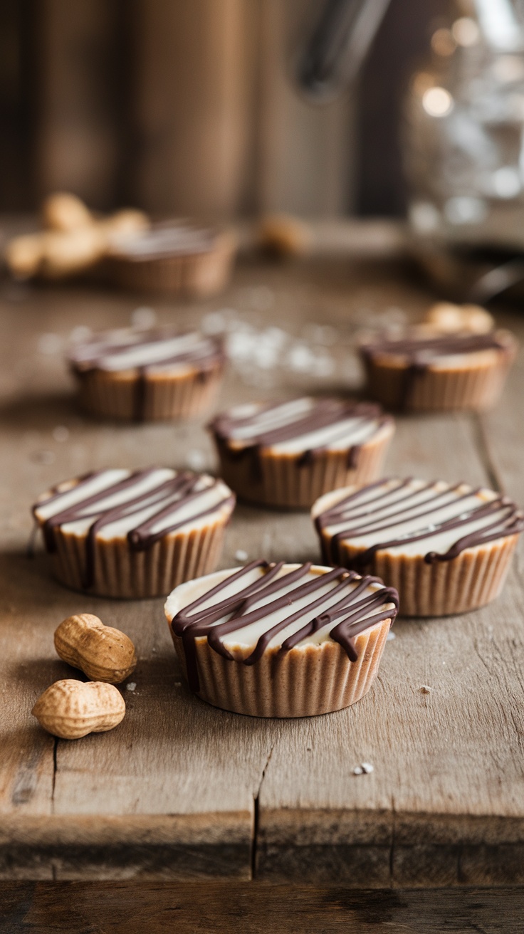 Delicious peanut butter banana cream cups drizzled with chocolate.