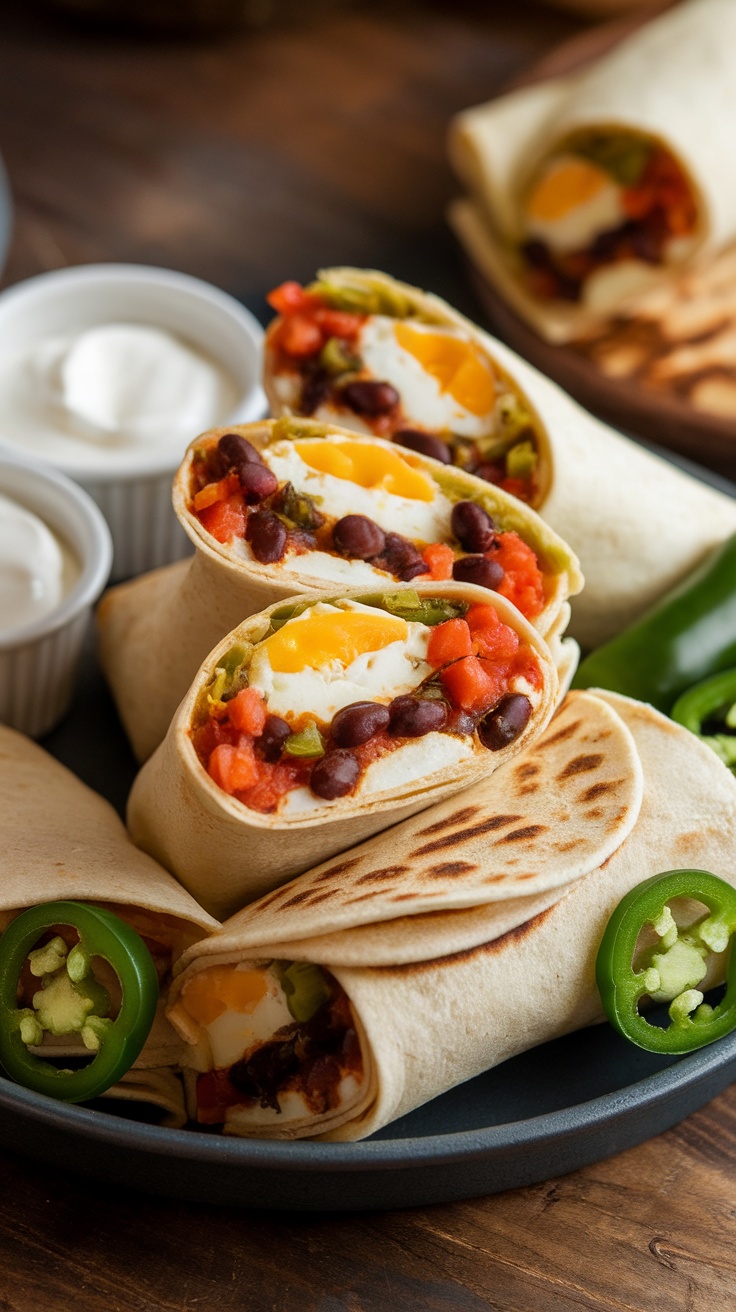 Delicious Southwest Breakfast Wraps filled with black beans, eggs, and fresh ingredients.