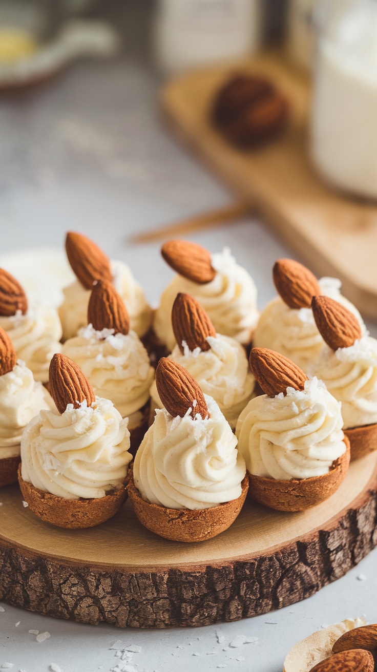 Delicious no-bake Vanilla Almond Joy Bites topped with almonds
