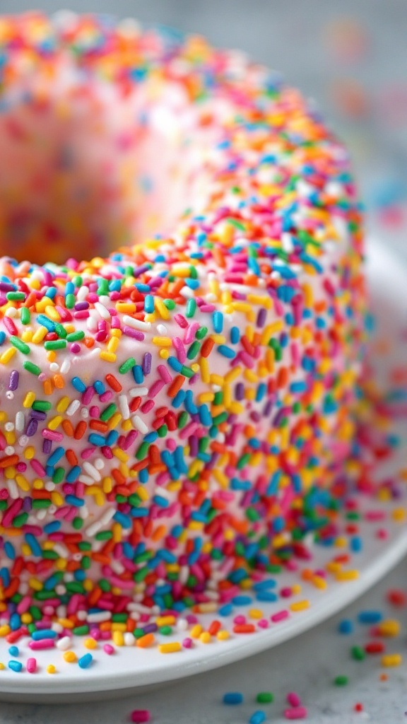 A colorful cake covered in sprinkles