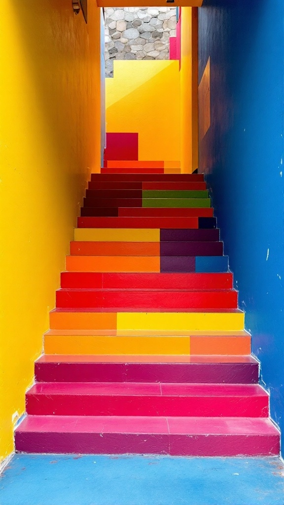 Colorful staircase with bold colors and patterns