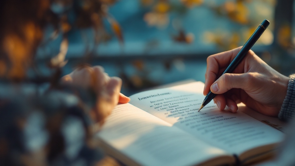 A person writing in a notebook with a pen, indicating clarity of intentions for manifestation.